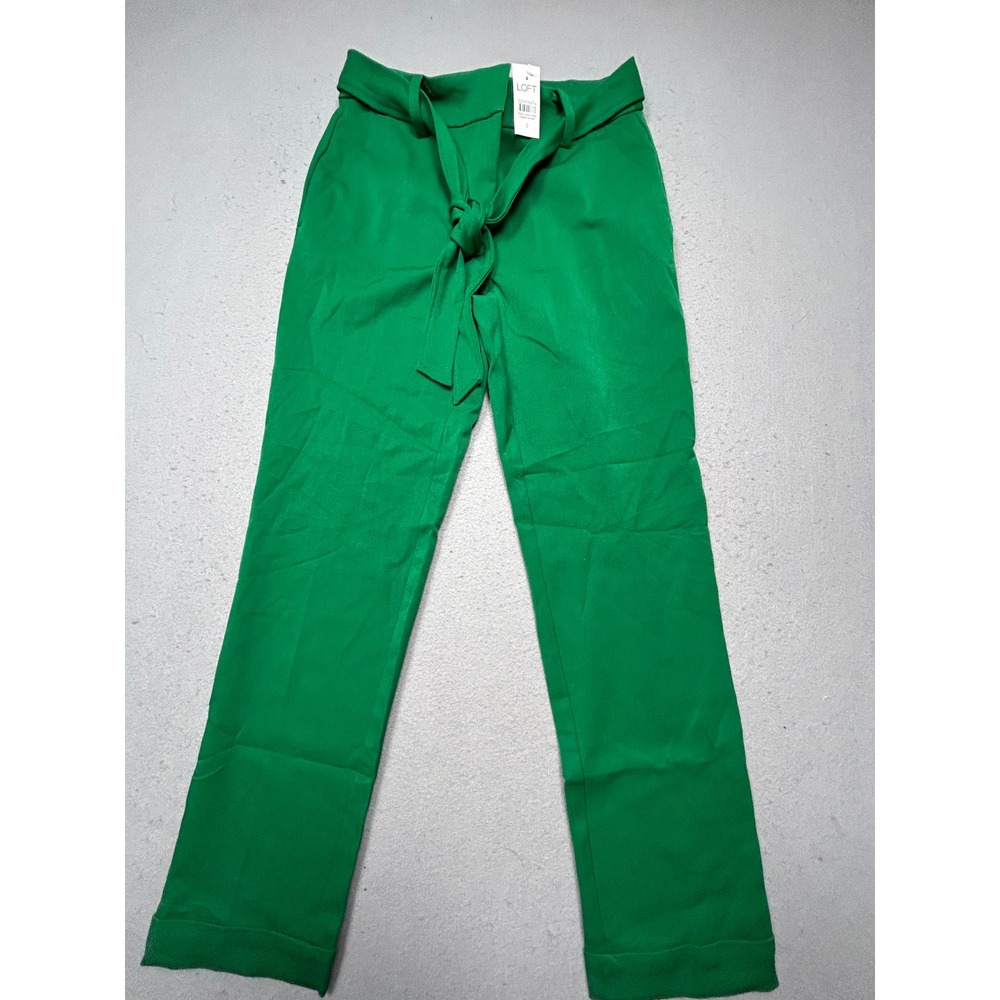 LOFT Tie Waist Trousers Polyester Blend Green Size 0 W27 Womens